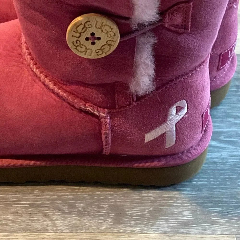 UGG Australia Pink Ribbon Tall Boots Womens Size 7 Suede Sheepskin EU 38